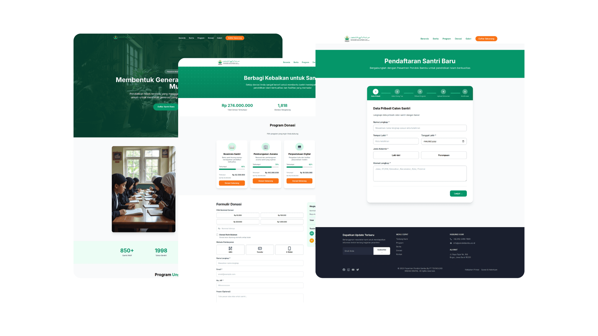 Tampilan website Pesantren Pondok Bambu